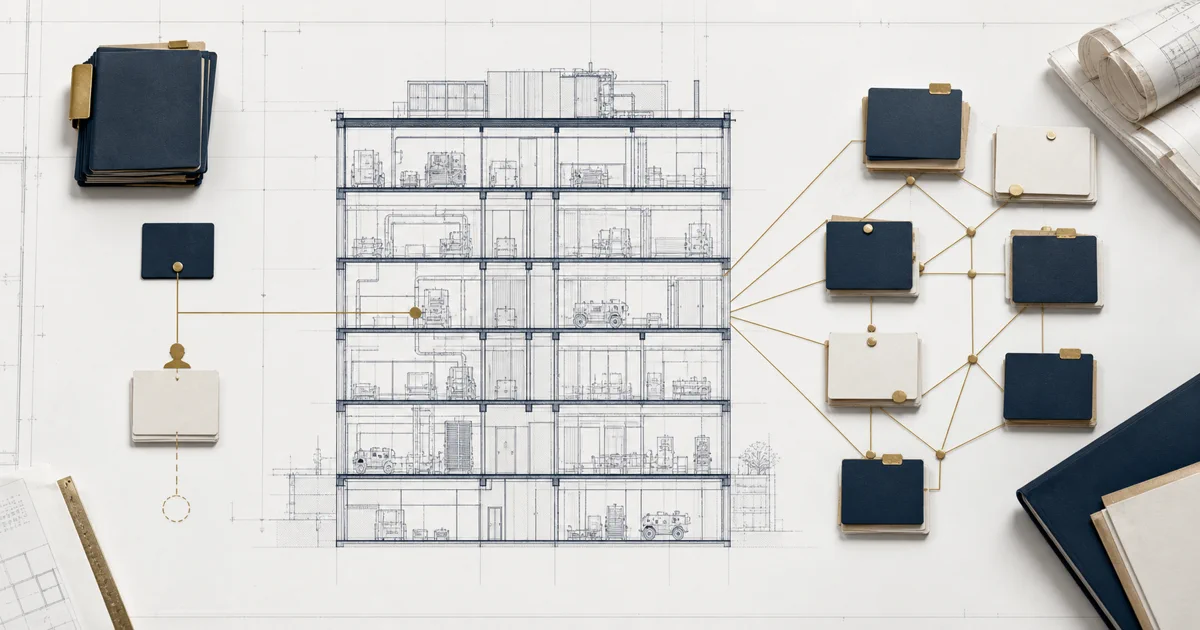 Commercial building plan connecting isolated operational knowledge to a shared continuity record network